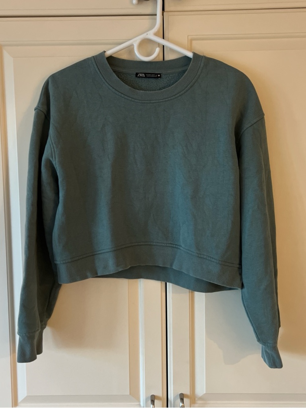 Zara Cropped Crewneck Sweatshirt in Dusty Teal